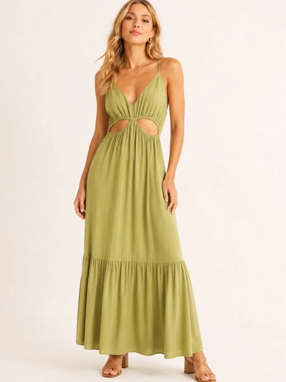 Abercrombie & Fitch | Dresses | Abercrombie Fitch Olive Green Cutout Maxi  Dress Boho Resort Sleeveless L | Poshmark